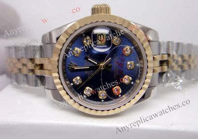 Copy Rolex Datejust 2-Tone Watch Blue Face For Ladies